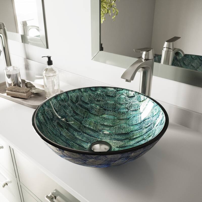 VIGO Giovanni 17"L x 17"W x 6"H Glass Round Vessel Bathroom Sink