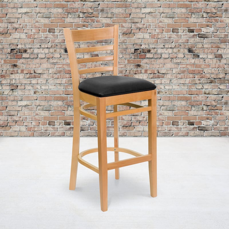 Ladder Back Wooden Restaurant Barstool - 16.75"W x 19"D x 43.75"H