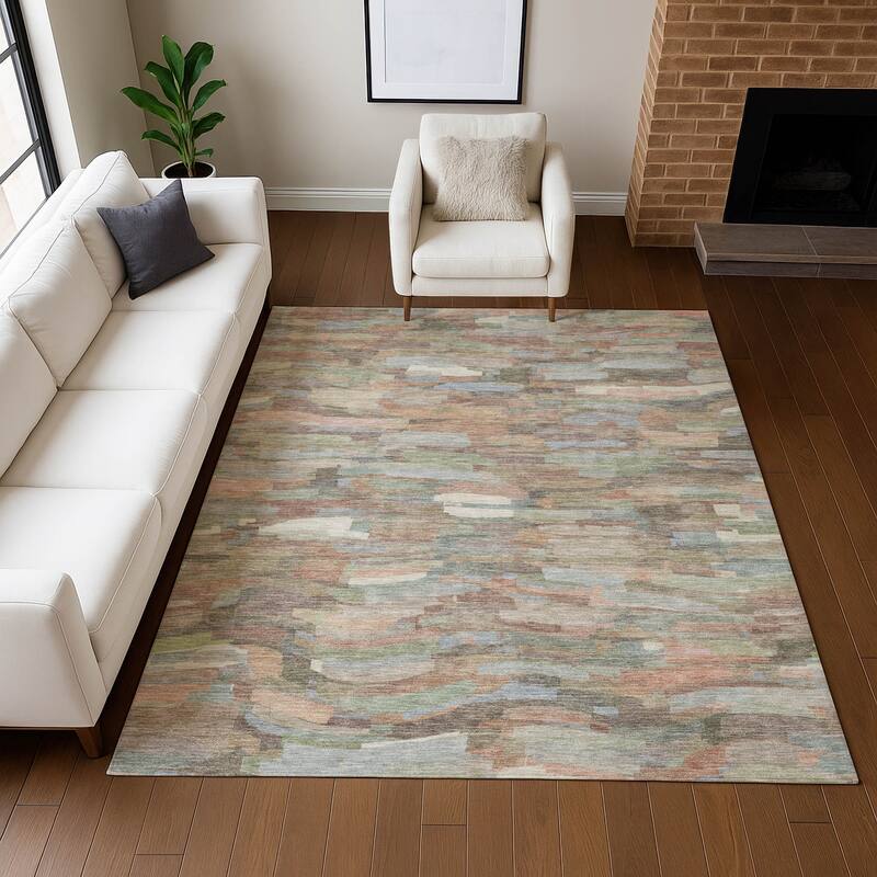Machine Washable Indoor/ Outdoor Abstract Rock Chantille Rug