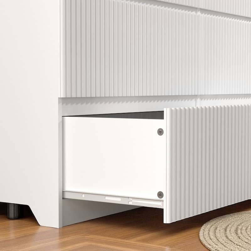 6 Drawer White Dresser, Modern Wide Storage Cabinet with Wavy Drawer Panels, Wood Chest Organizer for Bedroom and Entryway