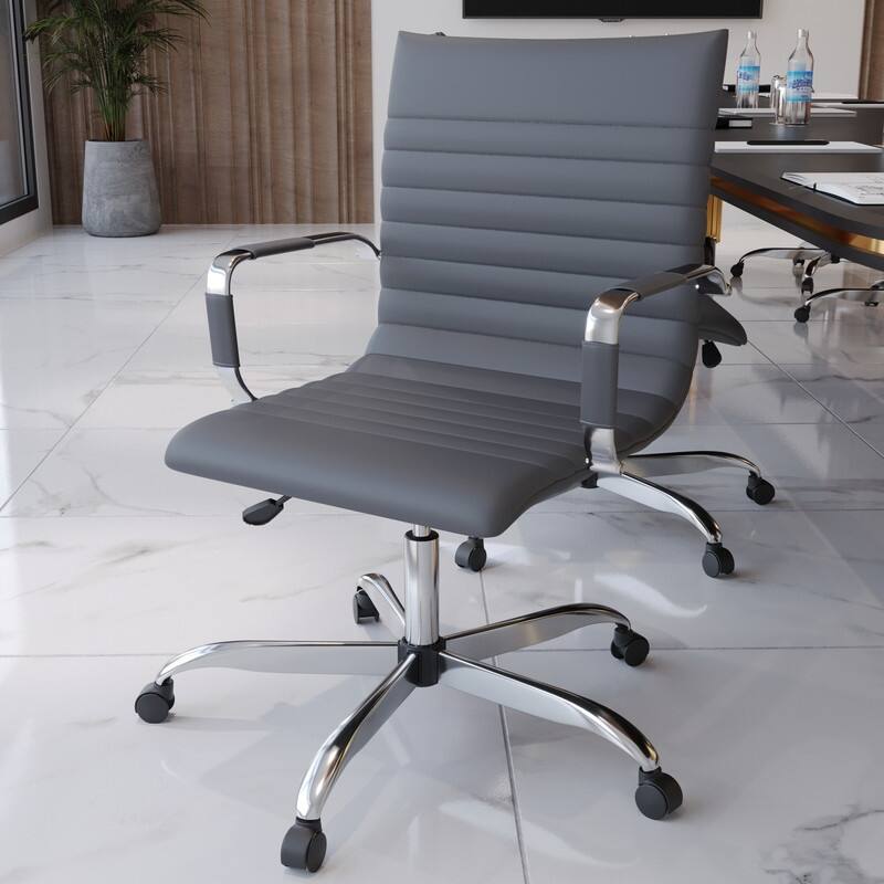 Harris Ergonomic Mid-Back Leather Office Chair with Metal Frame, Adjustable Height, Tilt Lock, and Swivel for Home Office