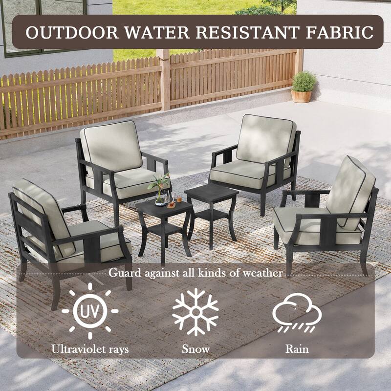 6-piece Outdoor Teak Seating Set Club Chairs with Cushions