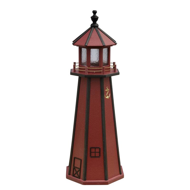 Poly Lighthouse with Solar Light - 4 Foot - Red/Black