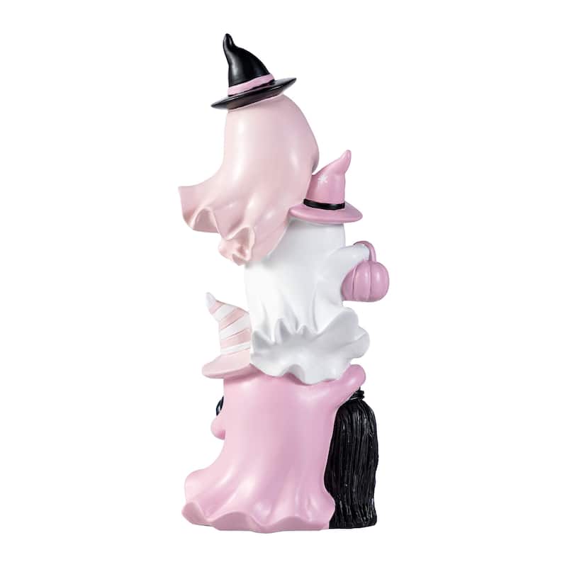 Glitzhome 13''H Halloween Polyresin Pink or White Stacked Ghost Table Decor