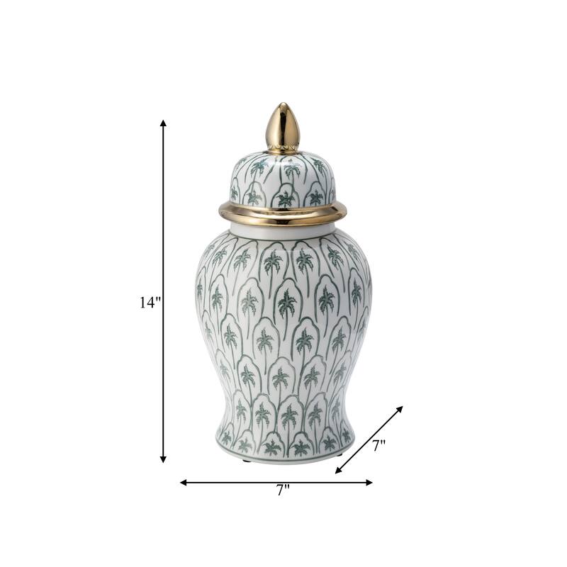 Sagebrook Home Modern Tropical Ceramic Jar with Coastal Palm Trees