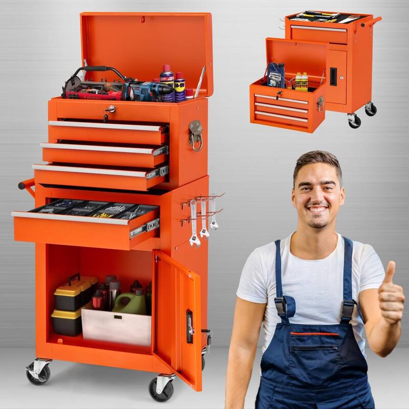 AECOJOY Tool Chests & Cabinets Detachable Metal w/ Wheels - Orange