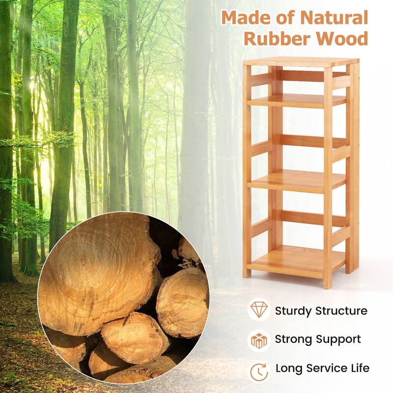 Gymax 2PCS 4-Tier Bookshelf Floor Storage Shelf w/ Rubber Wood Frame