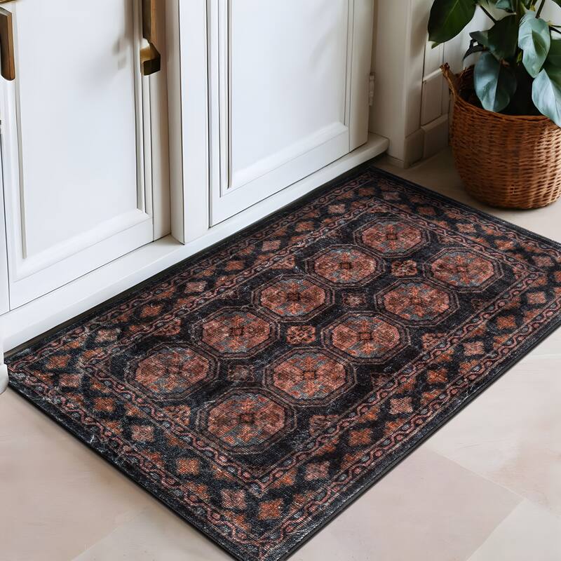 World Rug Gallery Transitional Moroccan Washable Non Slip Area Rug - Rust - 2'x3'