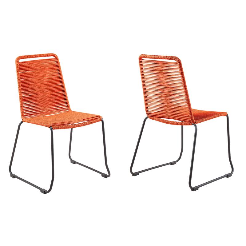 Shasta Metal and Rope Outdoor Patio Stackable Dining Chairs - Set of 2
