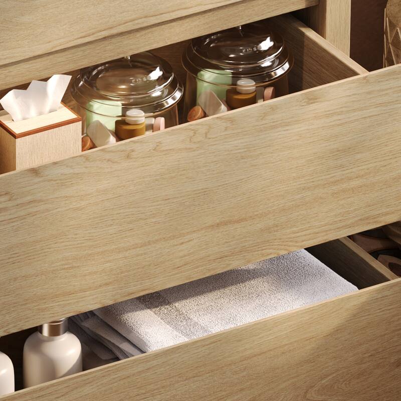 30"/60" Bathroom Vanity Set, Freestanding Bathroom Vanity Cabinet with Ceramic Sink Basin & Drawers