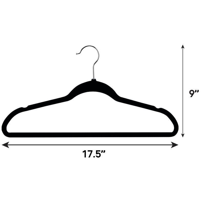 Elama Home 100Pc Velvet Slim Clothes Hangers w/ SS Swivel Hooks Black