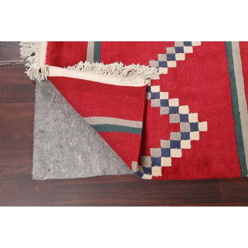 Vegetable Dye Tribal Chevron Nepalese Oriental Wool Area Rug Handmade - 6'0" x 9'0"