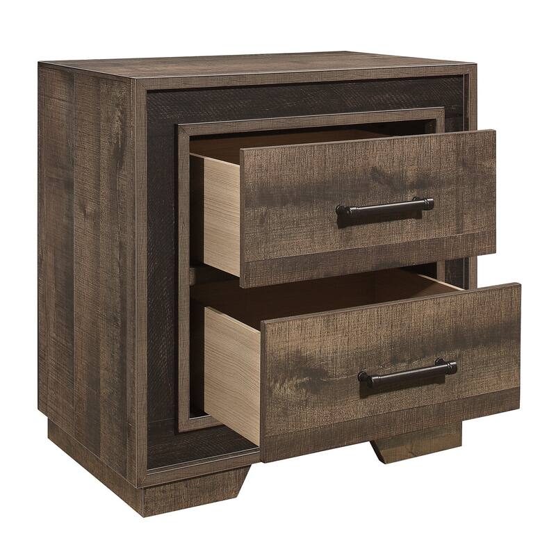 Brown 2 Drawer 25.5 in. W Nightstand with Sturdy Drawer Pulls