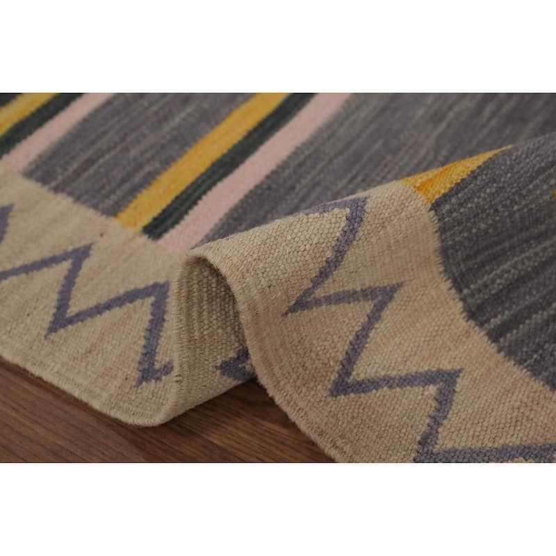 Hand Woven Oriental 100% Wool Carpet Southwestern Tribal Purples Kilim Runner Rug - 8' 0'' X 2' 1''