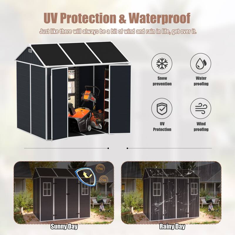 8X7FT Outdoor Resin Shed with Two-Window and Double-Door