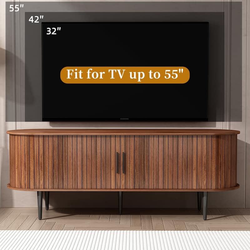 55" Modern TV Console Table with Storage Compartment and Sliding Door, Gaming Entertainment Center with Cabinet for Living Room