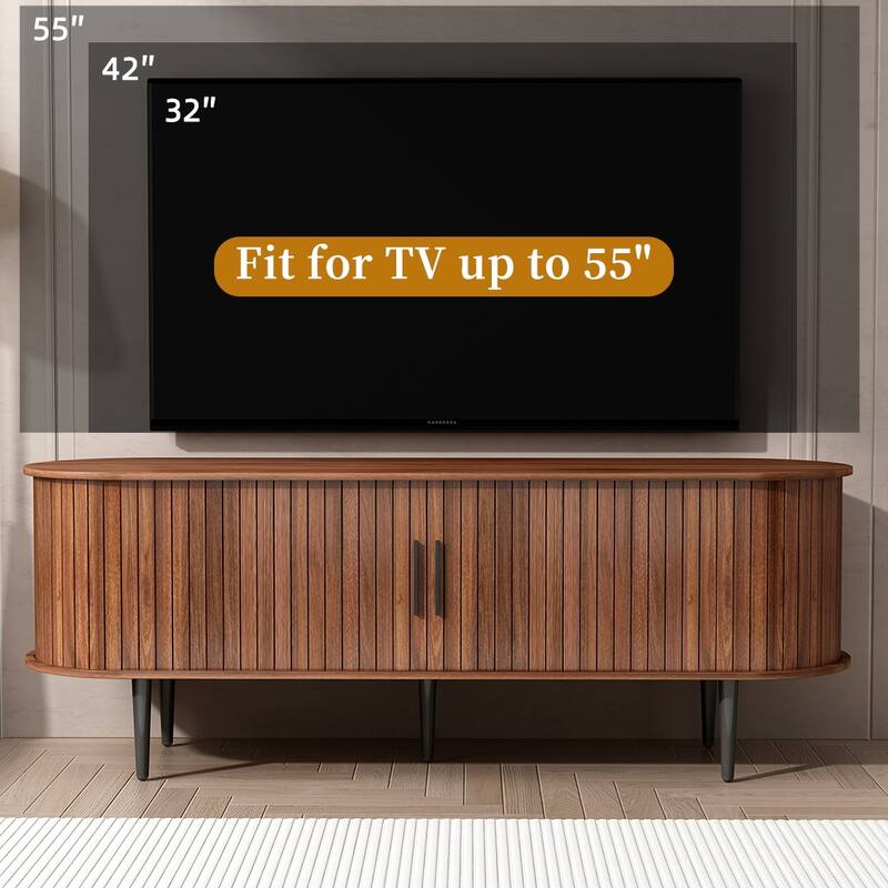 TV Stand, 55" Modern TV Console Table with Storage Compartment and Sliding Door, Gaming Entertainment Center with Cabinet