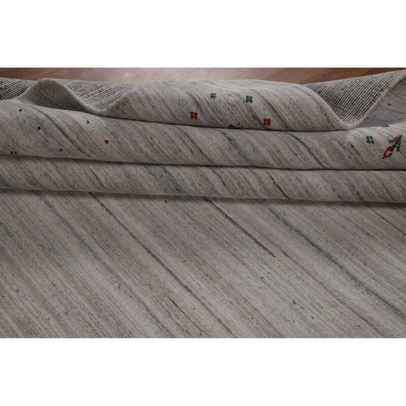 Silver Gray Striped Gabbeh Oriental Area Rug Hand-Knotted Silk Carpet - 9'3" x 11'7"
