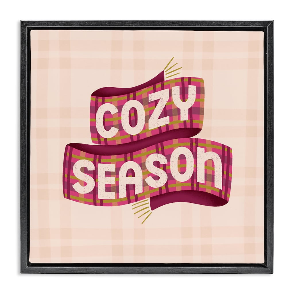 Stupell Cozy Season Scarf on Plaid Framed Floater Canvas Wall Art Design By Sarah Hickman
