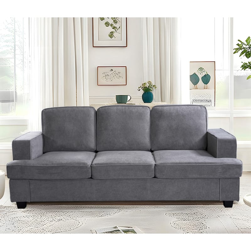 Comfortable 3 Seater Grey Velvet Sofa for Home, Apartment, Office