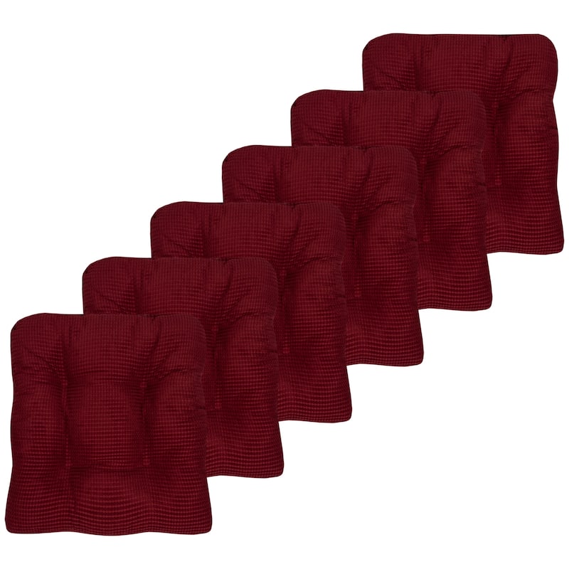 Sweet Home Collection Fluffy Memory Foam Tufted Chair Cushion Non Slip Microdot Rubber Back - Set of 6 - Burgundy