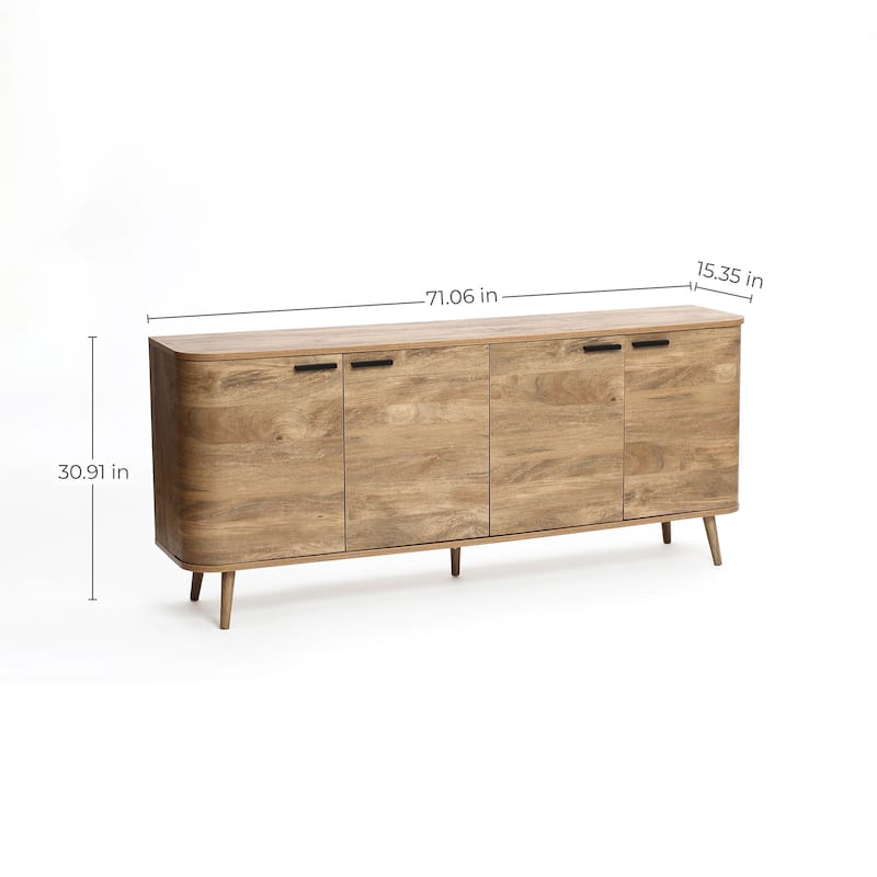 Natural Oak Manufactured Wood 4-Door Sideboard Cabinet - 71" Wide
