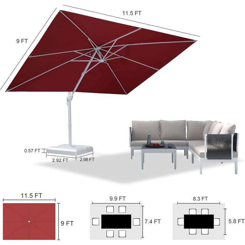 PURPLE LEAF White Rectangle Cantilever Patio Umbrella With Base