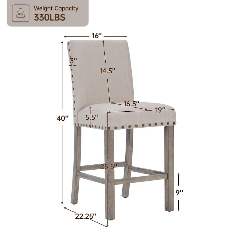 Morden Fort Farmhouse Style 5-piece Square Bar Table Set, 4 Upholstered Counter Stools with Bar Table Dining Set