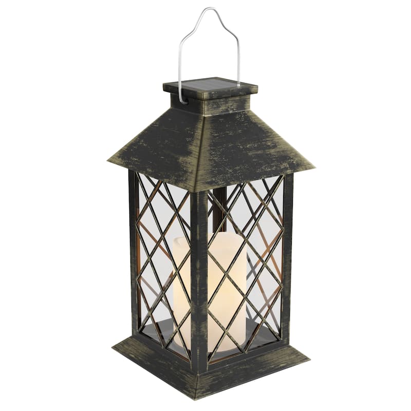 Lavish Home Solar Powered Lantern with LED Candle - Antique Bronze - 1 Piece