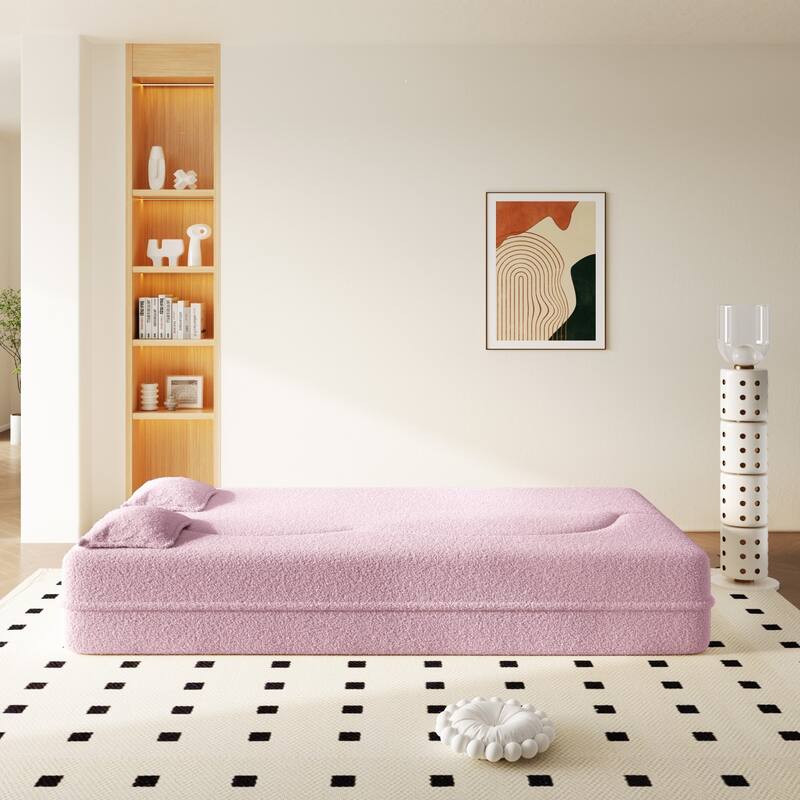 78" Convertible Teddy Fabric Sofa with 2 Pillows, No Assembly Required