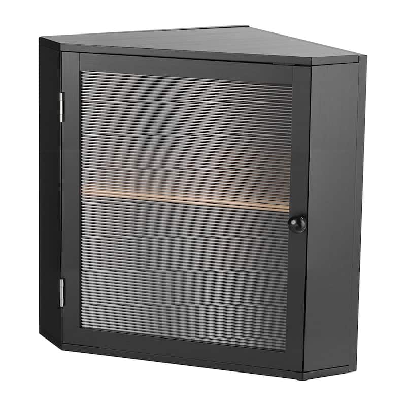 Black Wicker Wood Corner Bread Box with Double Layer Adjustable Shelves and Acrylic Door - 12.60” x 12.60” x 16.73”