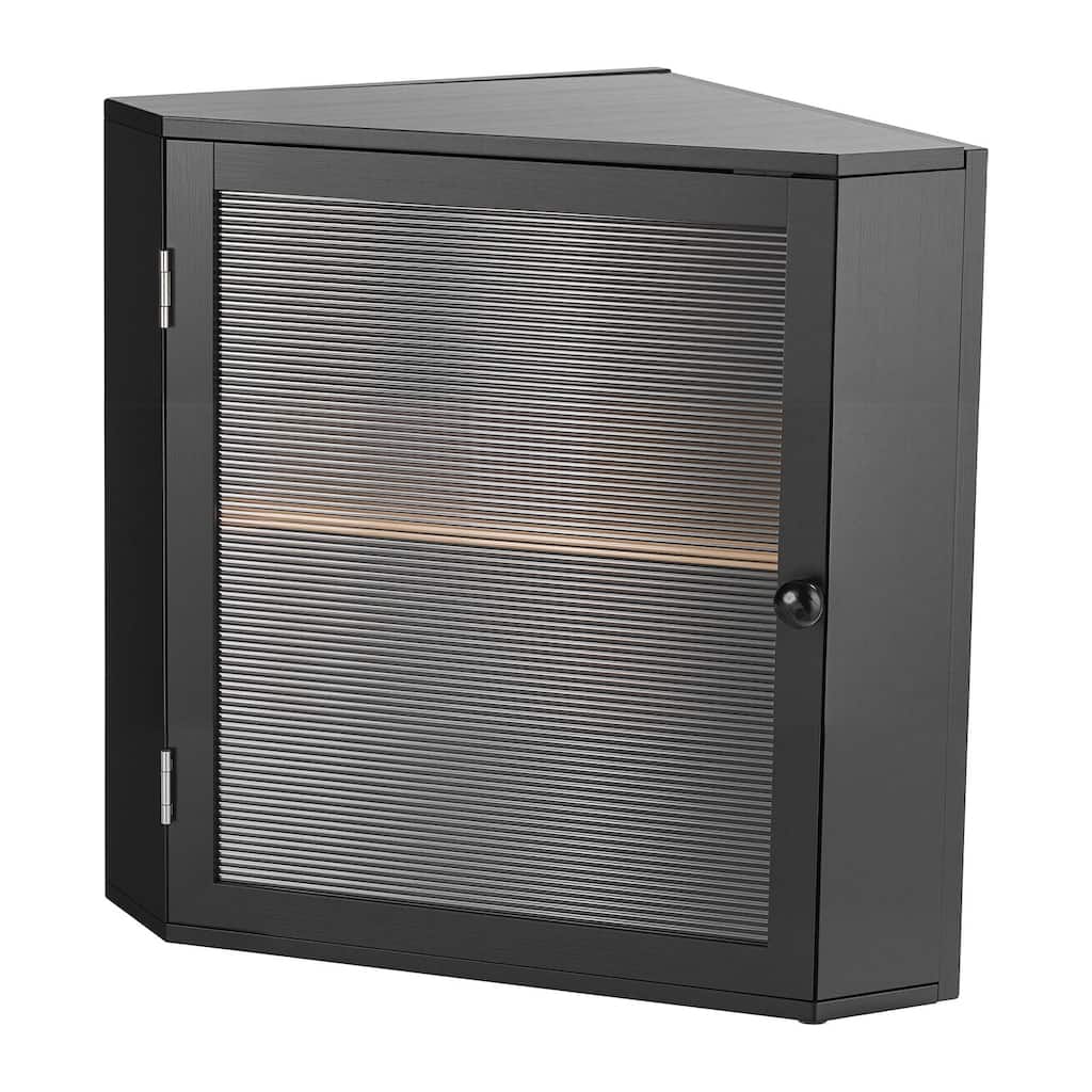 Black Wicker Wood Corner Bread Box with Double Layer Adjustable Shelves and Acrylic Door - 12.60” x 12.60” x 16.73”