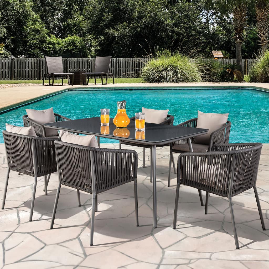 Furniture of America Cassiel 7-Piece Patio Modern Light Grey Outdoor Dining Set