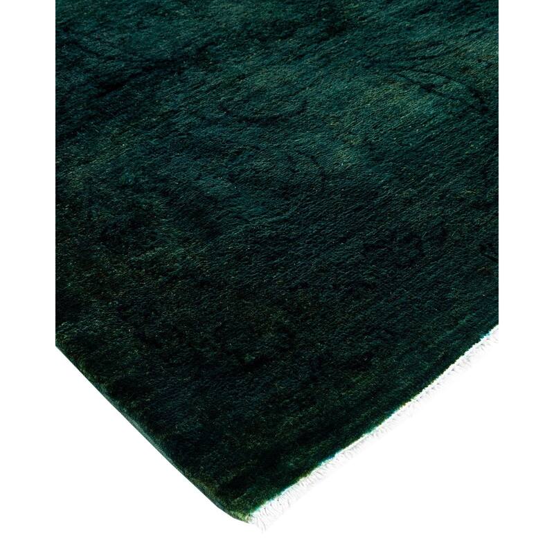 Overton Hand Knotted Wool Vintage Inspired Modern Contemporary Overdyed Green Area Rug - 11' 10" x 12' 5"