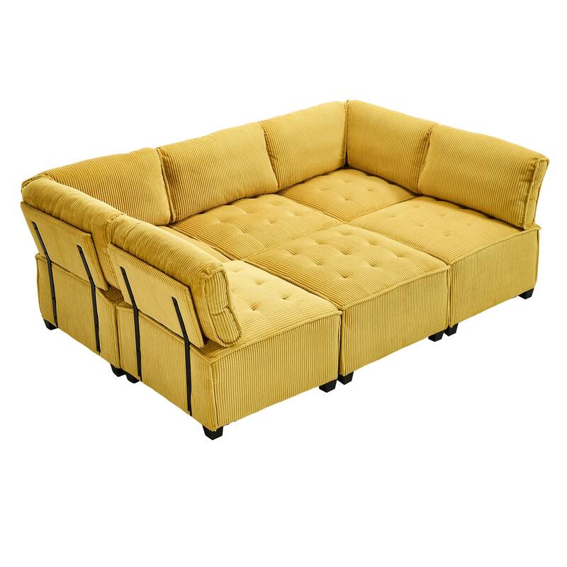 Ergonomic Lounge Modular Couch Corduroy Sectional Sofa with Deep Seat Ottoman Chaise and High-Rebound Thick Cushions