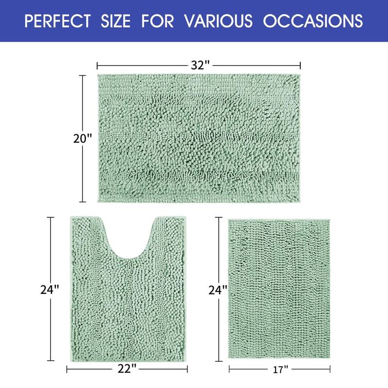 Ultra Soft Striped Non Slip Chenille Bathroom Rug Set 3 Pieces