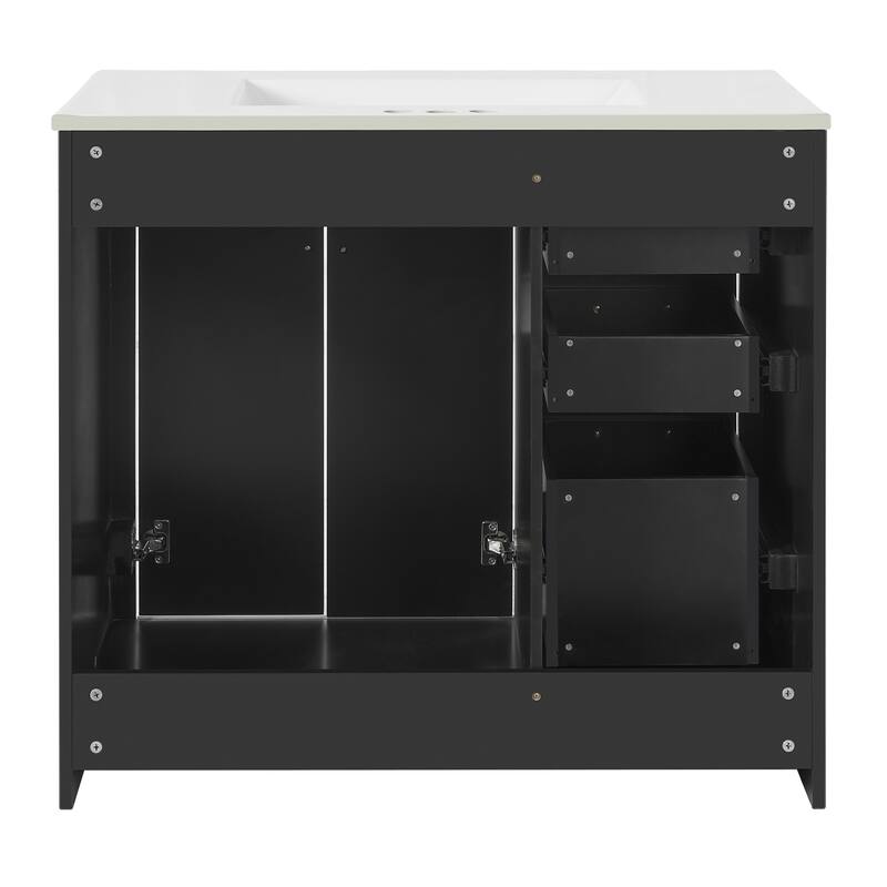 36" Wood Bathroom Vanity w/ Ceramic Sink,3 Drawers,Soft Closing Doors