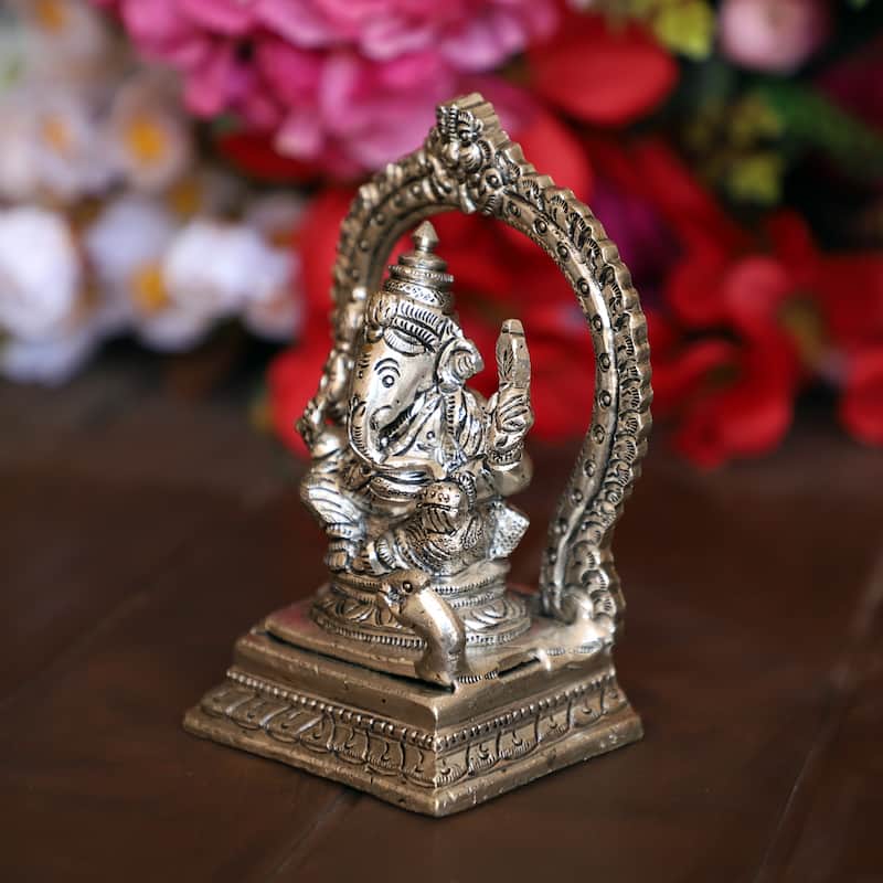 Cottage Handicraft ,Silver Ganesh Arch Statue with Free Elephant Gift - 9.5cm x 6cm x 13cm
