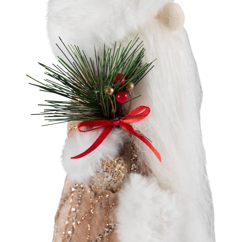 Santa Gnome Holding Pine Sprigs in Plush Winter Hat Christmas Figure - 19"