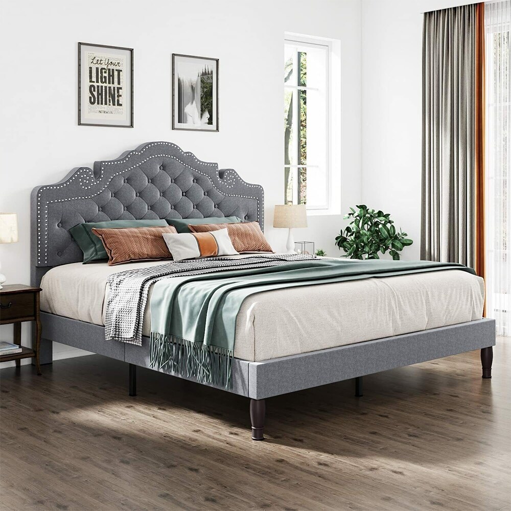 Grey bed 2025 with diamond headboard