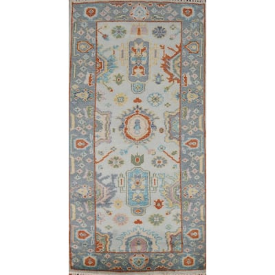 Transitional Blue Oushak Style Foyer Rug Handmade Wool Carpet - 2'7"x 5'10"