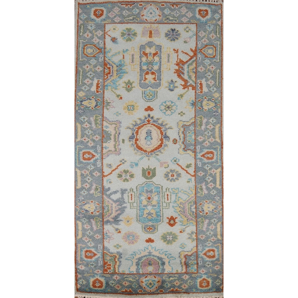 Transitional Blue Oushak Style Foyer Rug Handmade Wool Carpet - 2'7"x 5'10"