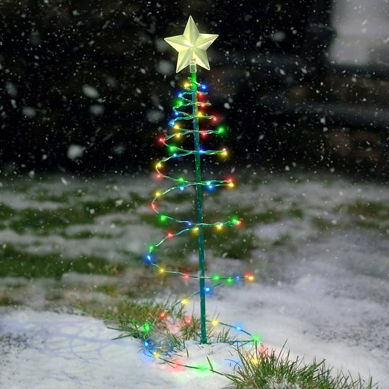 Solar Pre-Lit LED 2'ft. Metal Christmas Tree Outdoor Holiday Light Decoration 2 Pack - Multicolor