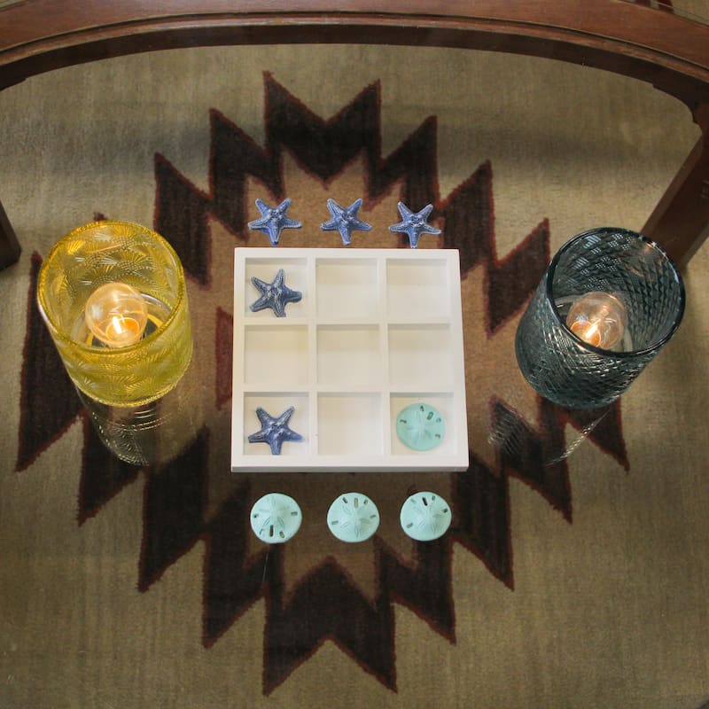 Blue Sand Dollar And Starfish Tic-Tac-Toe Game Beach-Themed Accent - 0.75 X 7.25 X 7.25 inches