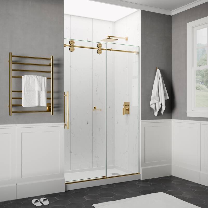 ANZZI Series 56 to 60 in. x 76 in. Frameless Shower Door with Sliding with Tsunami Guard Tempered Clear Glass