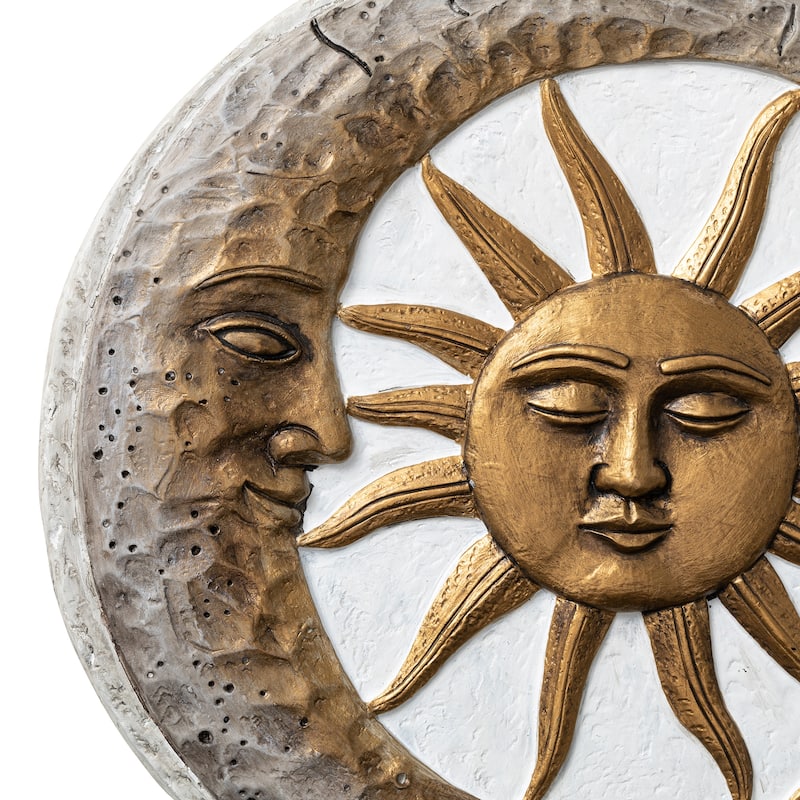 Glitzhome 2-Piece Sun & Moon Cement Stepping Stones Garden Decor - 10 in