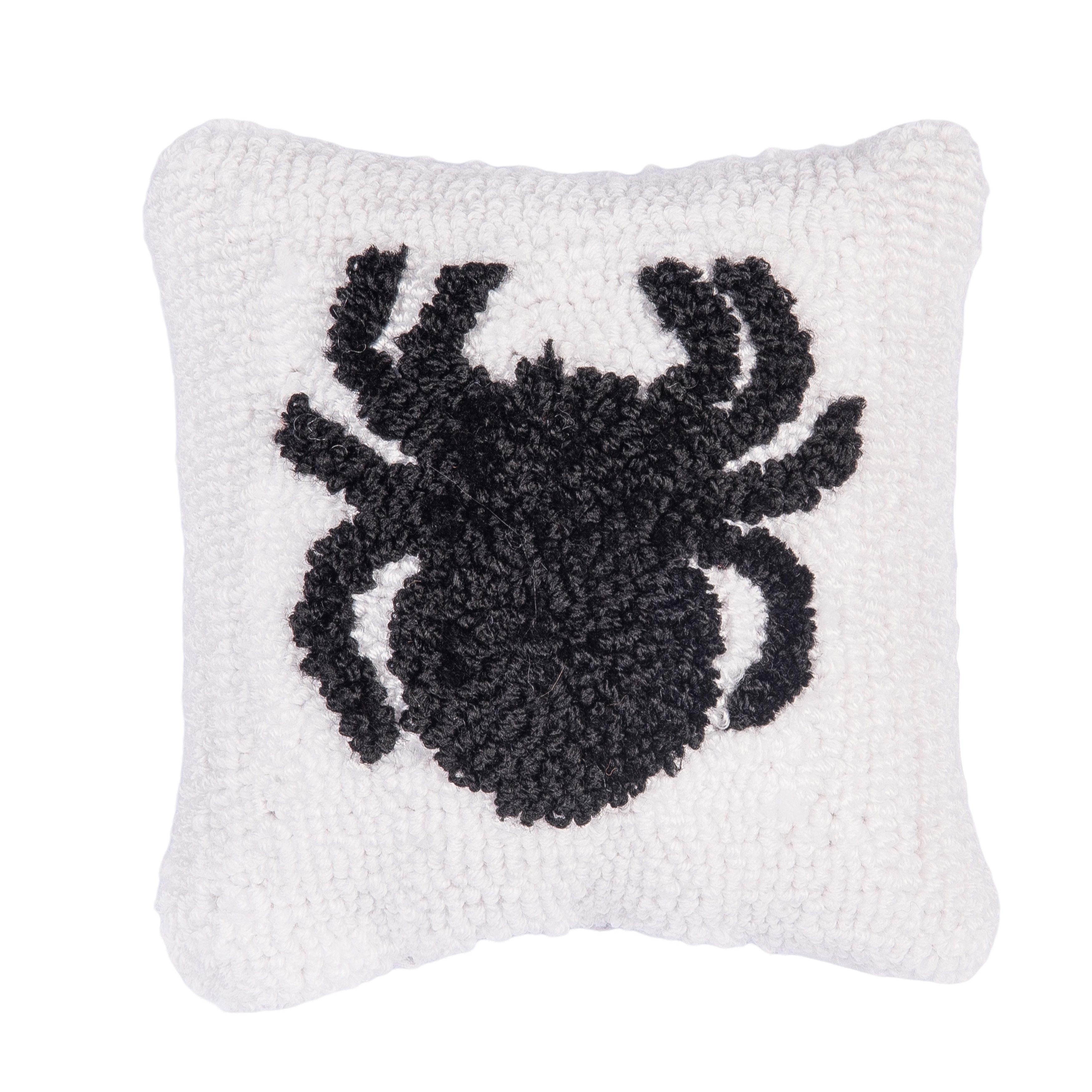 Spider Pattern Hooked Small Petite Halloween Accent Pillow 8" x 8"