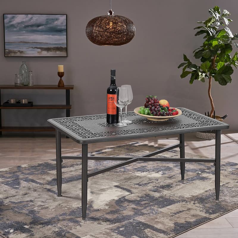 38.6"x23" Outdoor Patio Retro Cast Aluminum Rectangular Dining Table - Brown