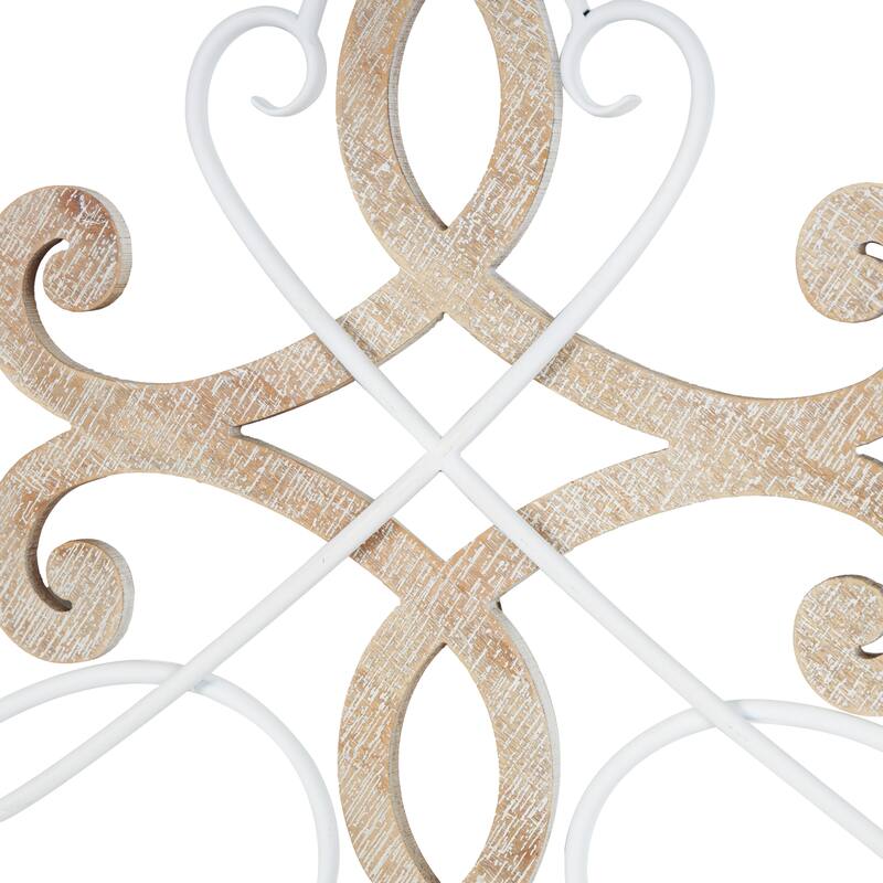 Wooden Scroll Wall Decor with Wood Accents - White - Roche River Decor