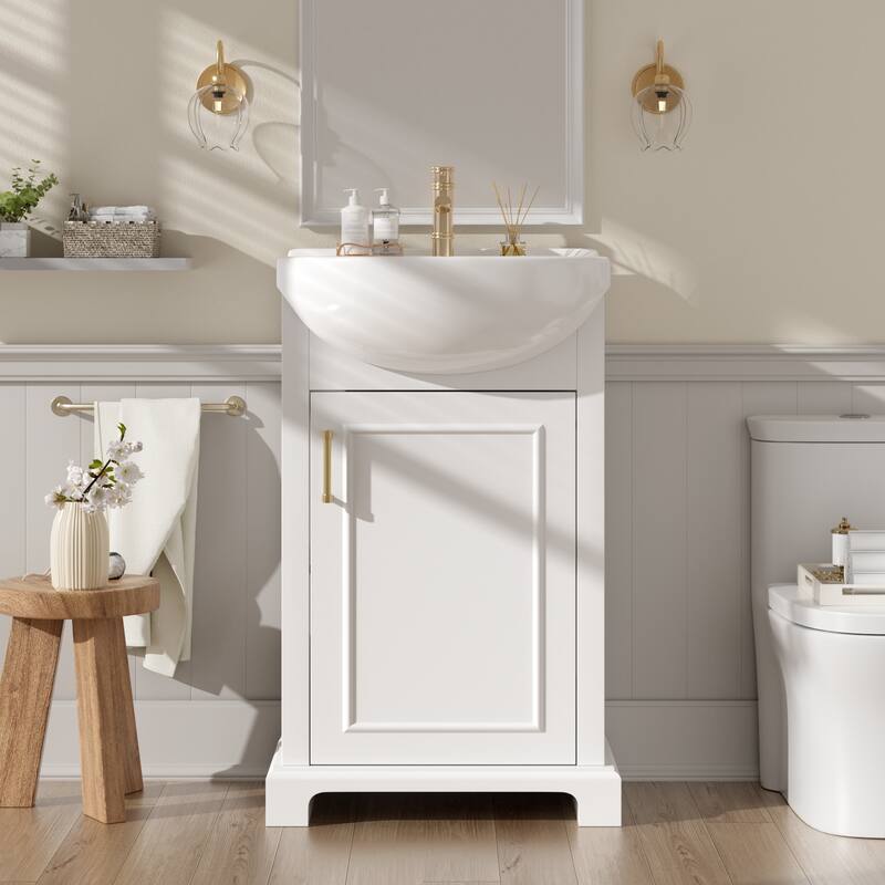 20" Freestanding Bathroom Vanity with White Farmhouse Ceramic Sink - 19.7'' x 13.4'' x 33.4'' - White